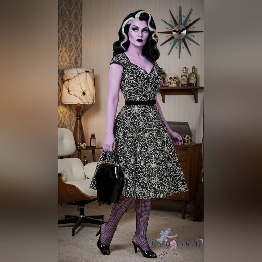 🕸Haunted "Heidi" Spiderwebs Swing Dress x Pinup Couture M ✨️PRISTINE✨️